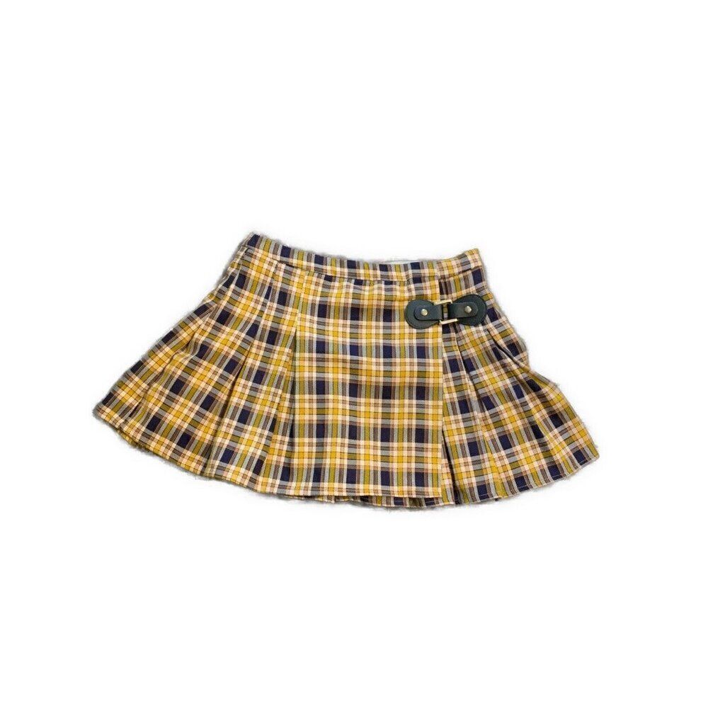 Seek The Label Womens Yellow Blue Bone Plaid Fit Flare Mini Skirt Medium